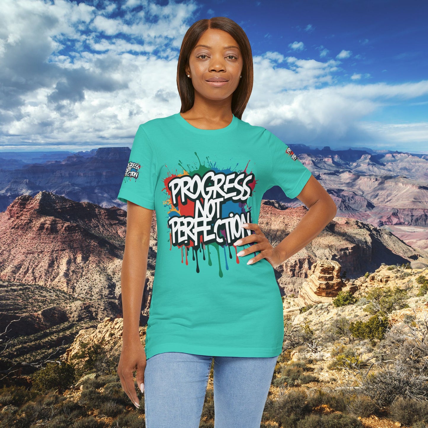 💥 Vibrant   💥   Eye-catching   💥   Motivational    💥 All  Over Print   💥 Unisex T-shirt  💥   Progress  Not  Perfection   💥  Art-Inspired   💥  Apparel  💥  Sizes  XS  x  4XL 💥
