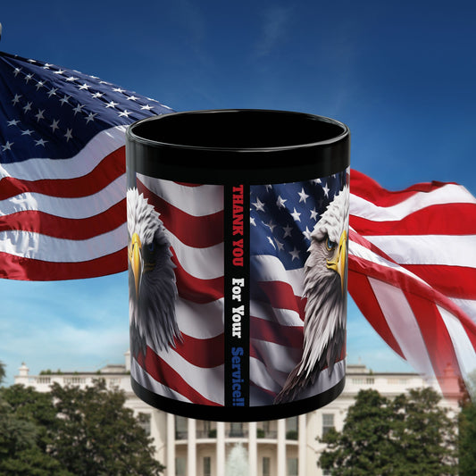 Patriotic Mug,   Memorial Day Gift,   American Flag,   Bald Eagle,   11oz,   Thank You For Your Service!