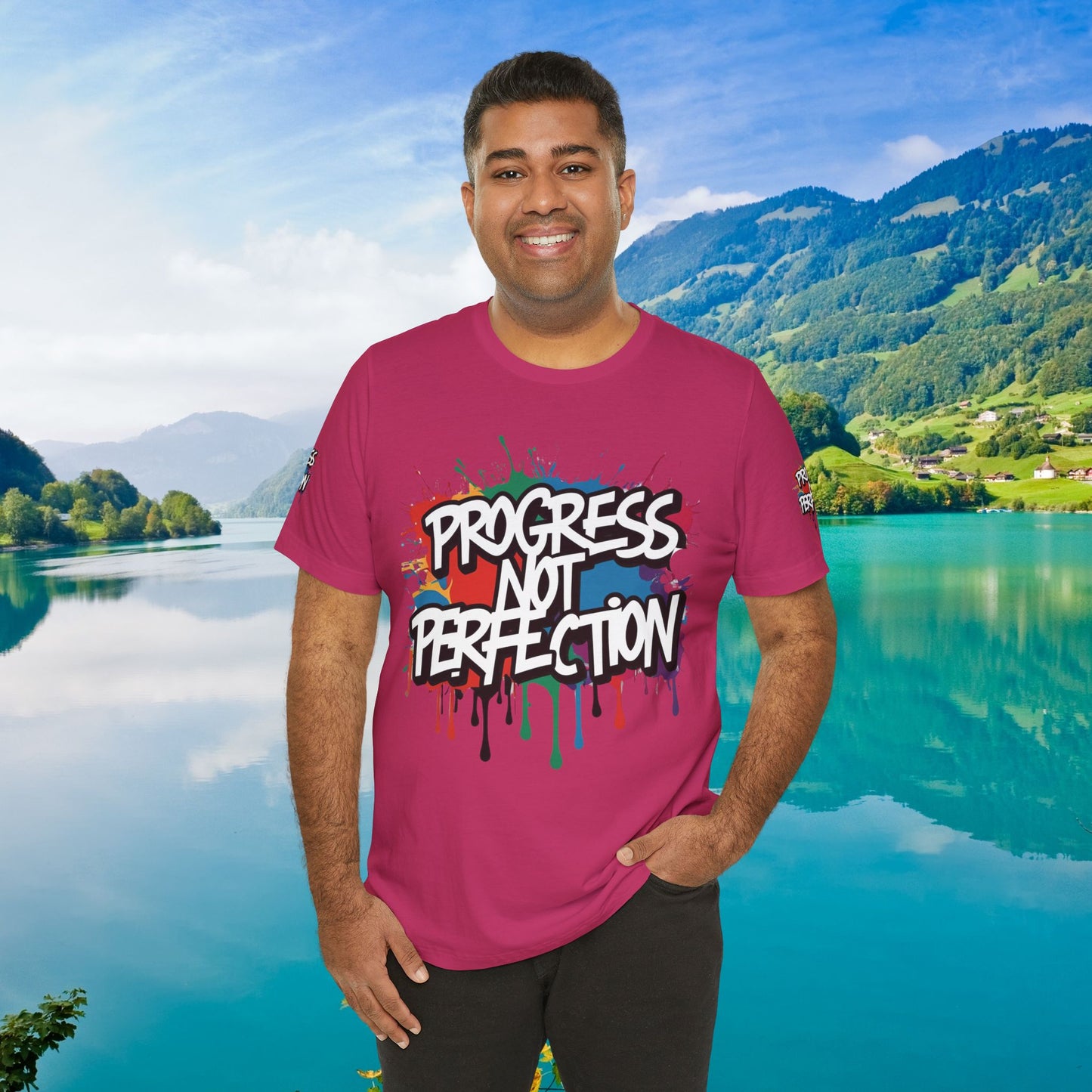💥 Vibrant   💥   Eye-catching   💥   Motivational    💥 All  Over Print   💥 Unisex T-shirt  💥   Progress  Not  Perfection   💥  Art-Inspired   💥  Apparel  💥  Sizes  XS  x  4XL 💥