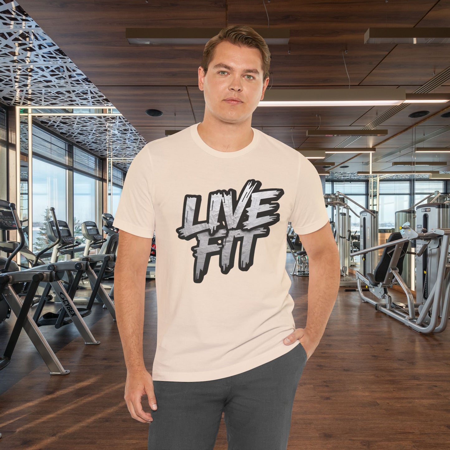 LIVE FIT Unisex Jersey Tee - Fitness Shirt - XS - 4XL -  Workout Apparel -  Motivational T-Shirt - Casual Wear - Gift for Fitness Enthusiasts