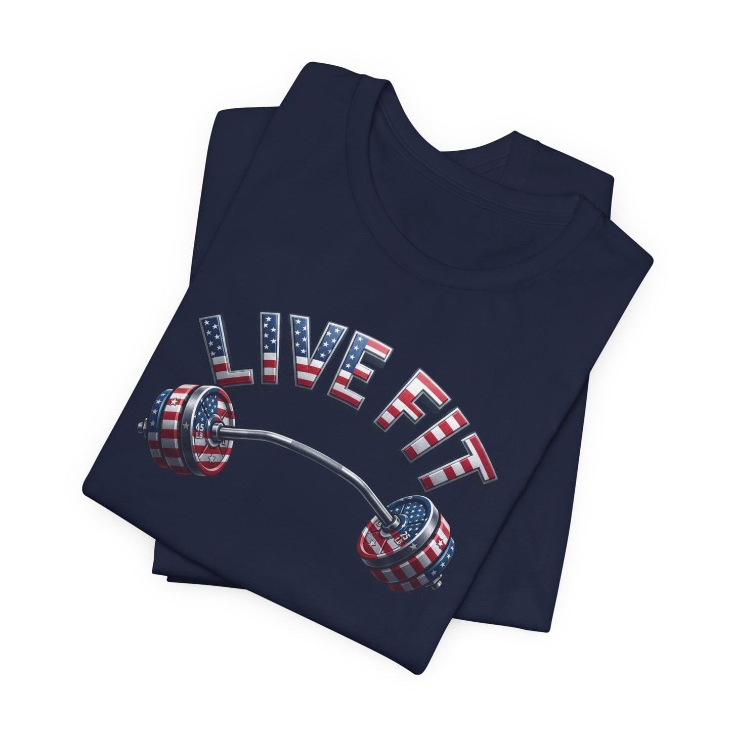 LIVE FIT American Flag Barbell T-Shirt | Patriotic Gym Tee – LIVE FIT