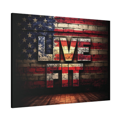 American Pride Canvas Wall Art - Live Fit Decor -  Fitness Motivation - Patriotic Gift - USA Flag Artwork - Red White Blue -