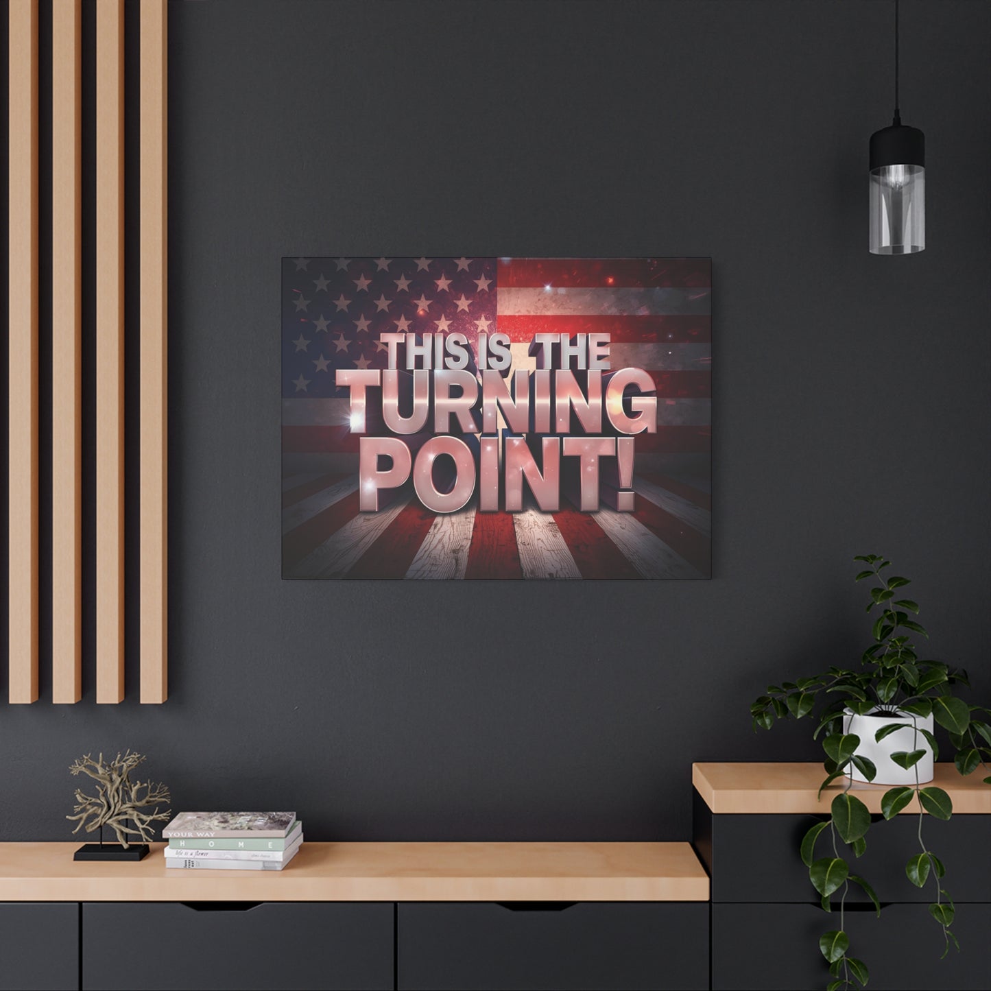 Gallery Wrapped Canvas Wall Art - Charlie Kirk Inspired - This Is The Turning Point! - Red White Blue - American Flag Backdrop Design - Multiple Sizes -