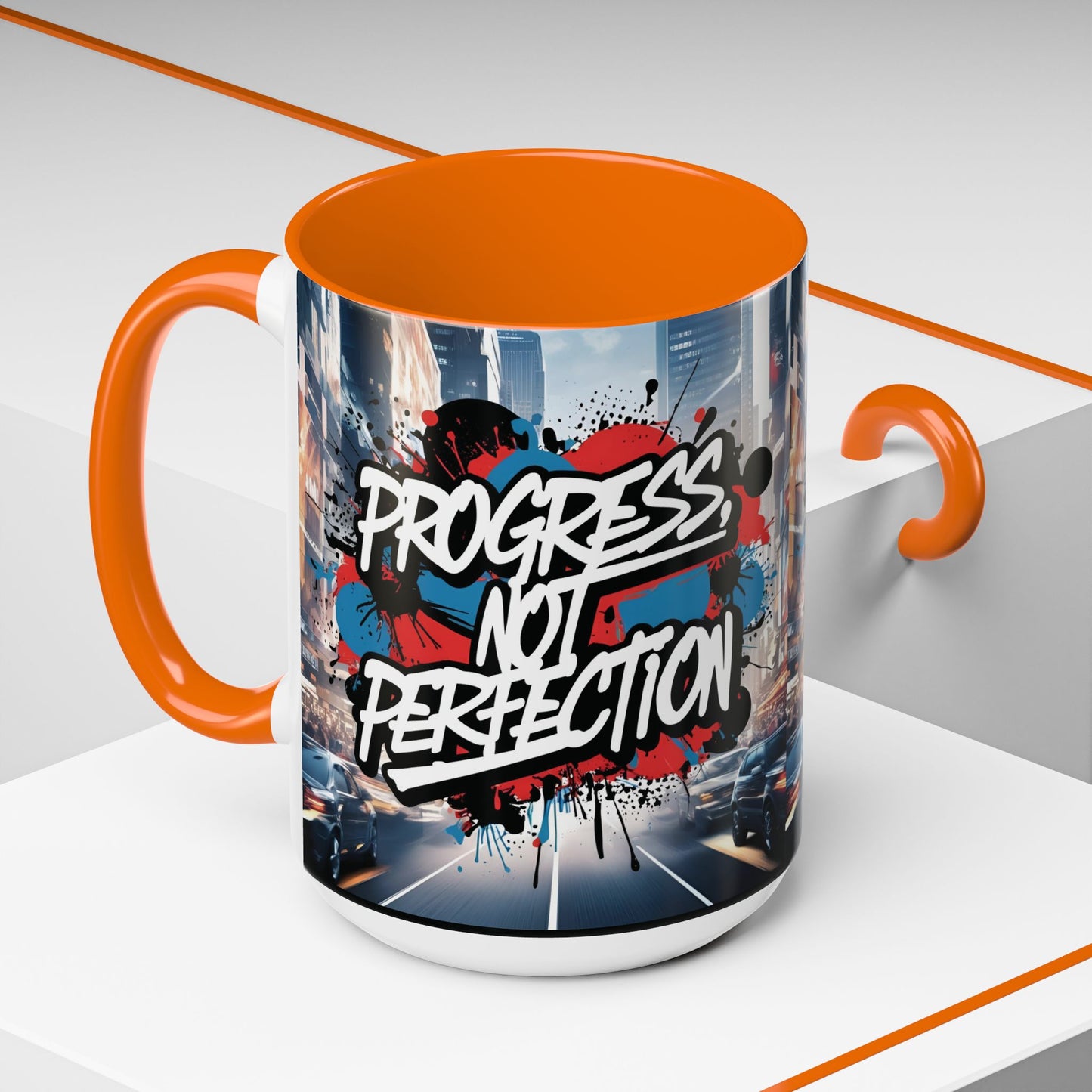Progress Not Perfection! Graffiti Style Mug - Vibrant Design - 11oz/15oz - 8 Colors