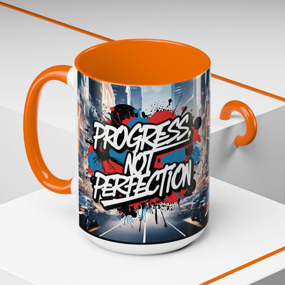 Progress Not Perfection! Graffiti Style Mug - Vibrant Design - 11oz/15oz - 8 Colors