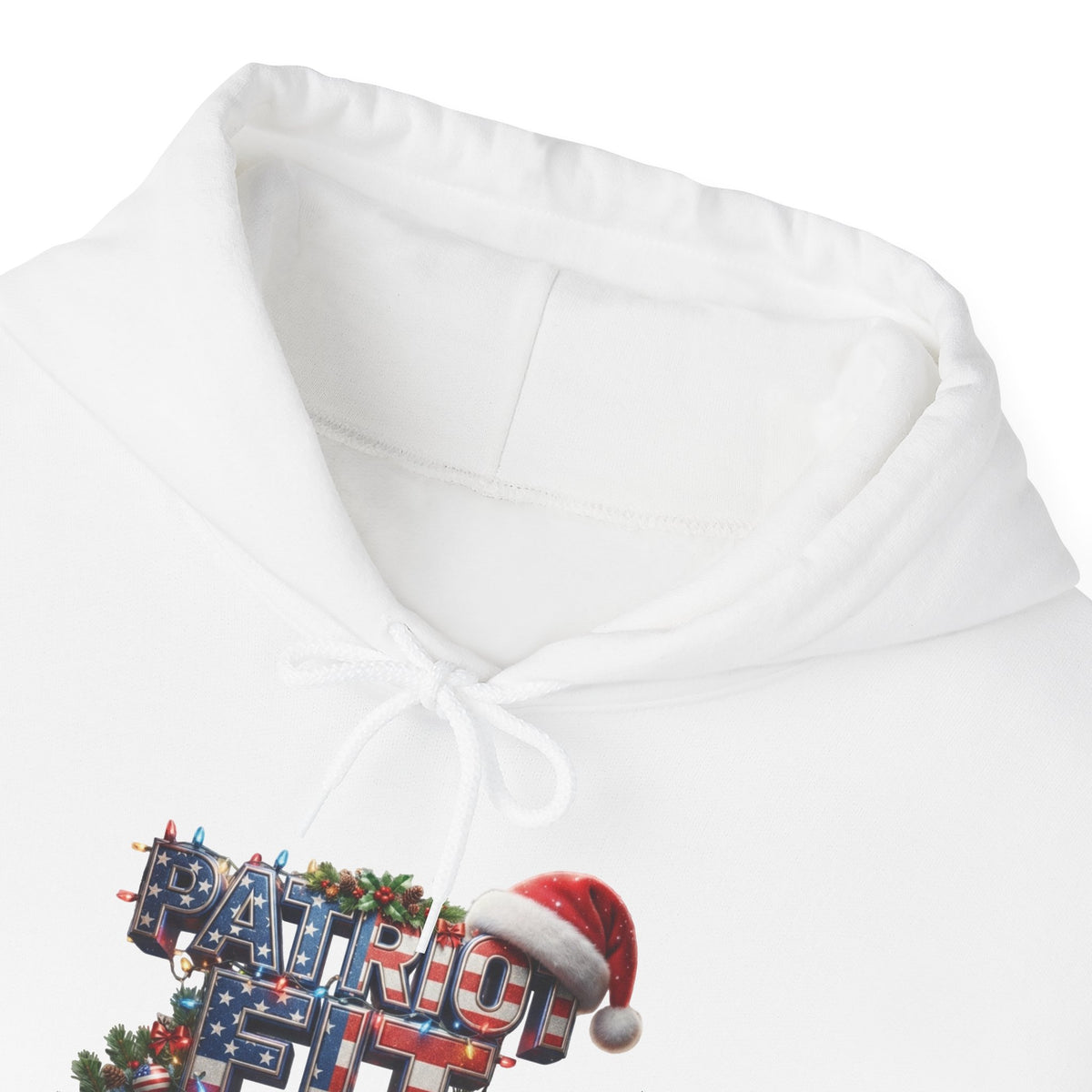 Patriot Fit Life Christmas Hoodie - Three-Line Flag & Garland Design | Unisex S-5XL