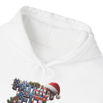 Patriot Fit Life Christmas Hoodie - Three-Line Flag & Garland Design | Unisex S-5XL