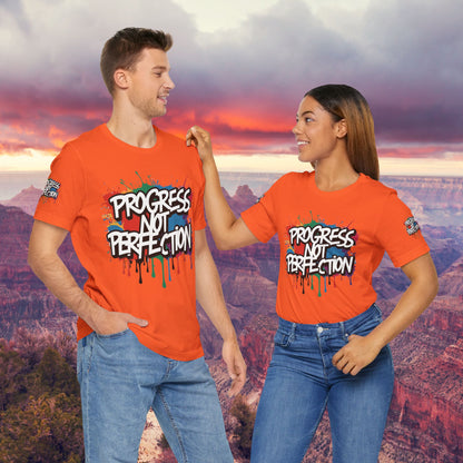💥 Vibrant   💥   Eye-catching   💥   Motivational    💥 All  Over Print   💥 Unisex T-shirt  💥   Progress  Not  Perfection   💥  Art-Inspired   💥  Apparel  💥  Sizes  XS  x  4XL 💥