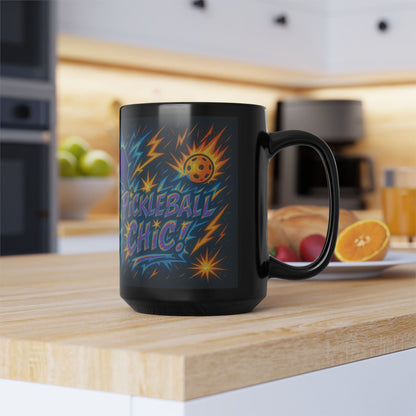 Pickleball Chic! Mug - Fun Black Ceramic Coffee Mug for Pickleball Lovers - Sports Gifts -  Playful Drinkware -  Team Spirit - Perfect for Gamers - Holiday Gift - Birthday Gift