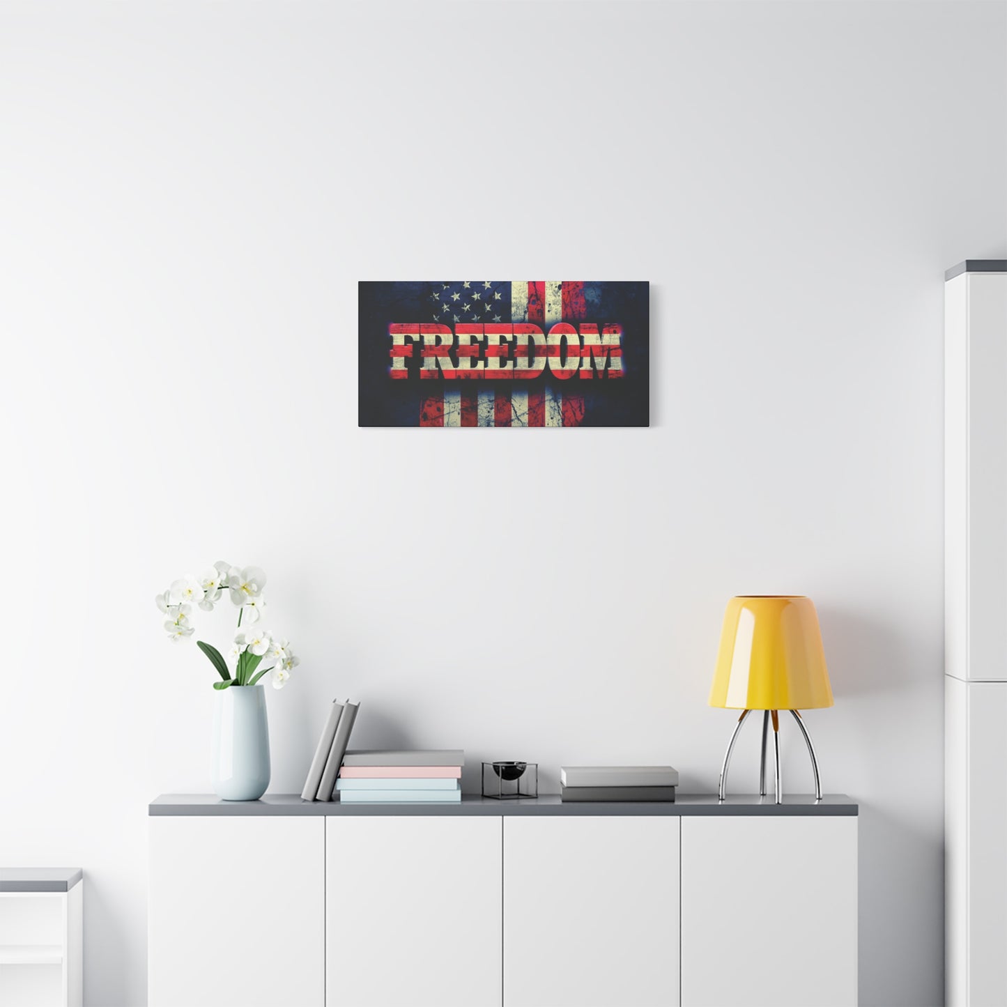 Patriotic Wall Art Print - Freedom Design Canvas Decor - American Flag Red White & Blue Artwork - Christmas Gifts - Independence Day Decoration - Home Gallery Piece -