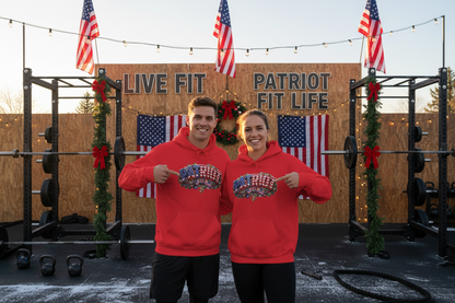 Patriot Christmas Hoodie - Arched PATRIOT Flag & Wreath Americana Graphic | Unisex S-5XL
