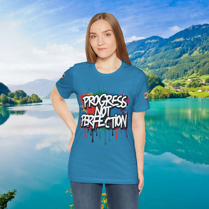 💥 Vibrant   💥   Eye-catching   💥   Motivational    💥 All  Over Print   💥 Unisex T-shirt  💥   Progress  Not  Perfection   💥  Art-Inspired   💥  Apparel  💥  Sizes  XS  x  4XL 💥
