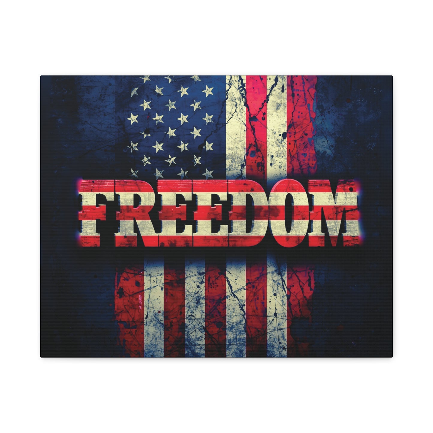 Patriotic Wall Art Print - Freedom Design Canvas Decor - American Flag Red White & Blue Artwork - Christmas Gifts - Independence Day Decoration - Home Gallery Piece -