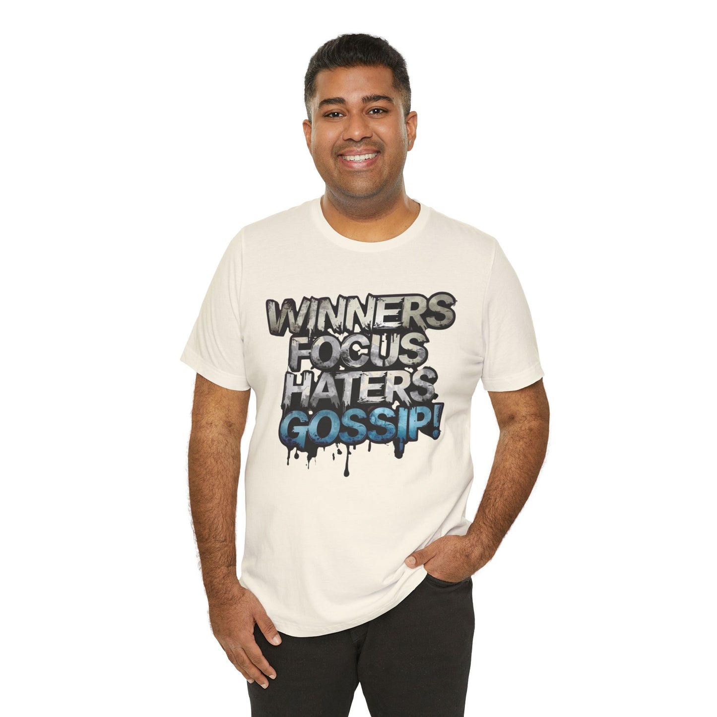 Winners Focus Haters Gossip - Motivational T-Shirt - Bold Graphic Tee - Unisex XS-4XL