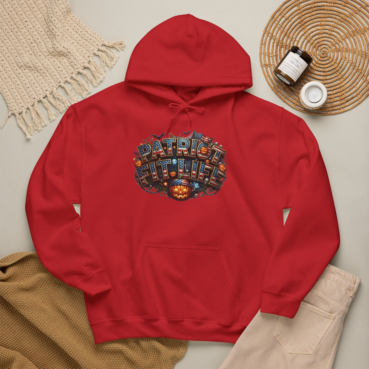 Patriot Fit Life Halloween Pumpkin Haunted House Hoodie - Vintage Spooky Scene
