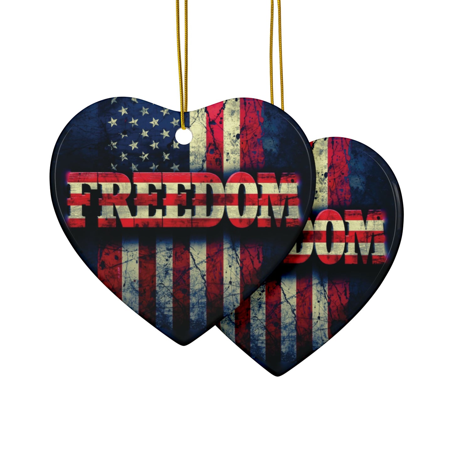 Patriotic Ornaments - Freedom American Flag Design - Red White & Blue - Same Design Both Sides