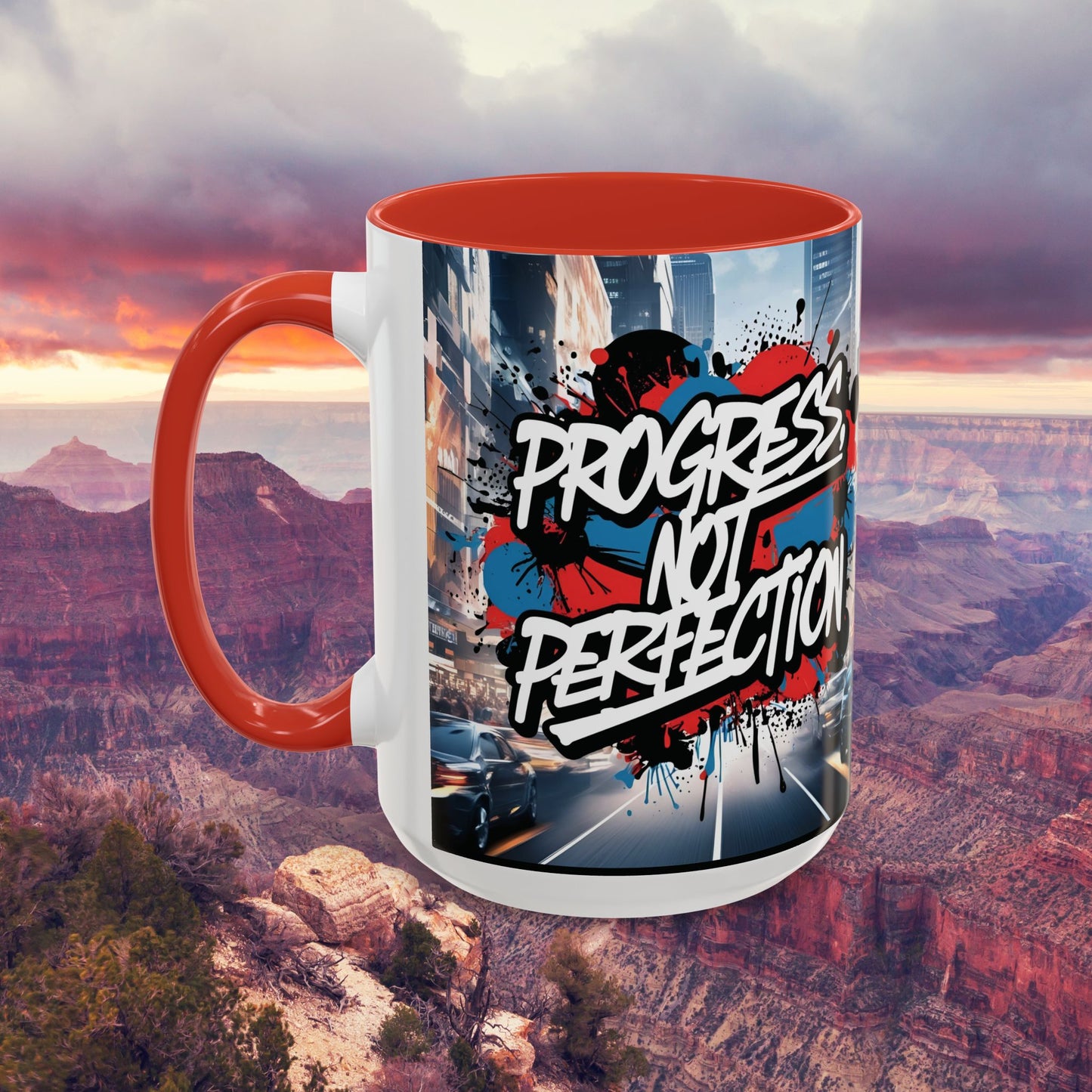 Progress Not Perfection! Graffiti Style Mug - Vibrant Design - 11oz/15oz - 8 Colors