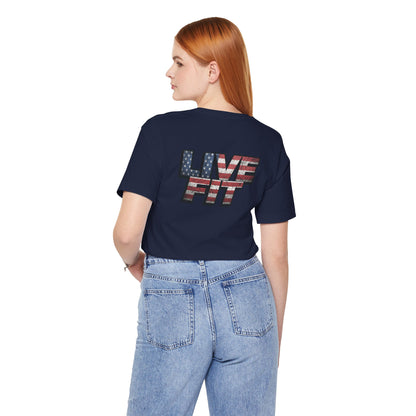 LIVE FIT Patriotic T-Shirt - American Flag Red White Blue - Unisex Fitness Tee