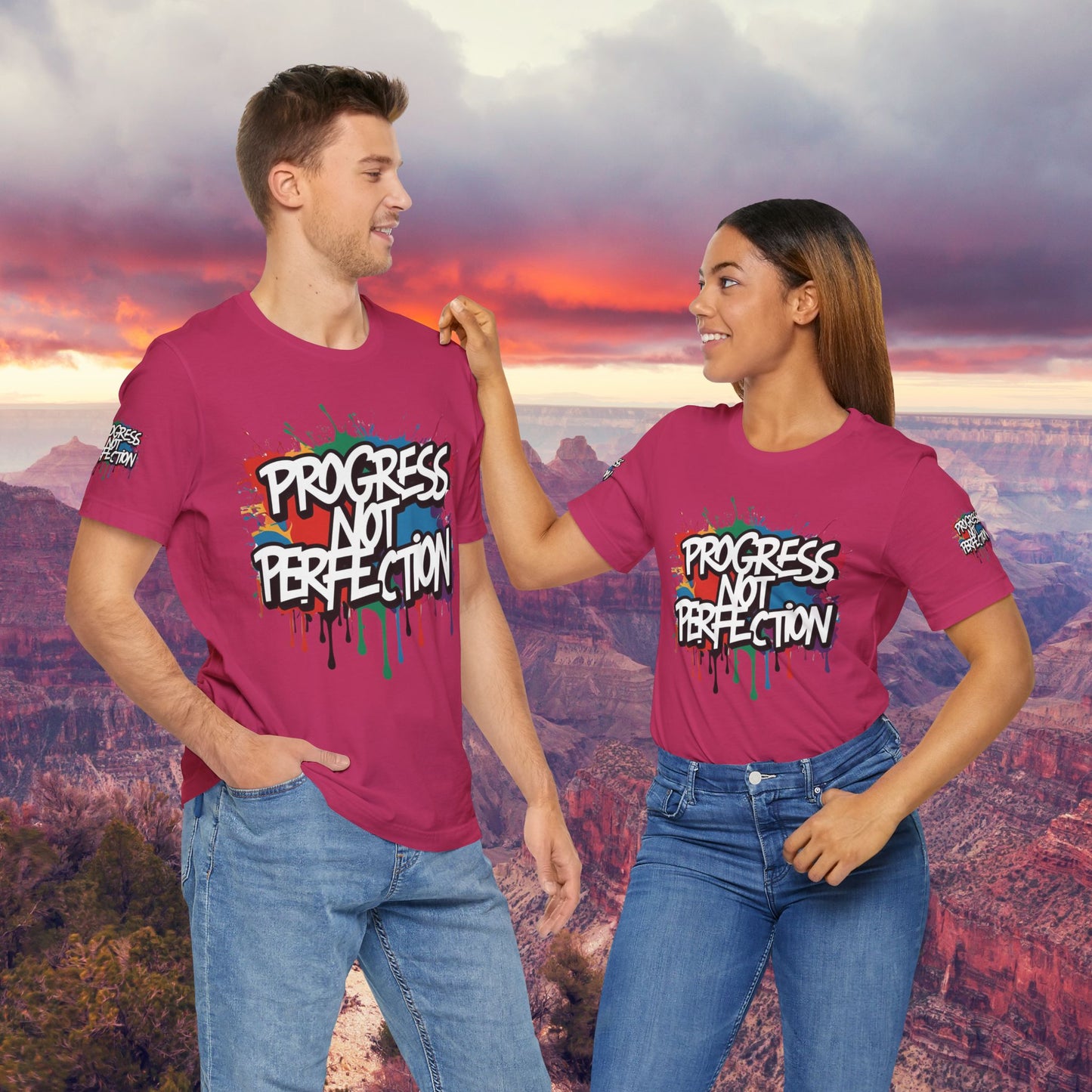 💥 Vibrant   💥   Eye-catching   💥   Motivational    💥 All  Over Print   💥 Unisex T-shirt  💥   Progress  Not  Perfection   💥  Art-Inspired   💥  Apparel  💥  Sizes  XS  x  4XL 💥