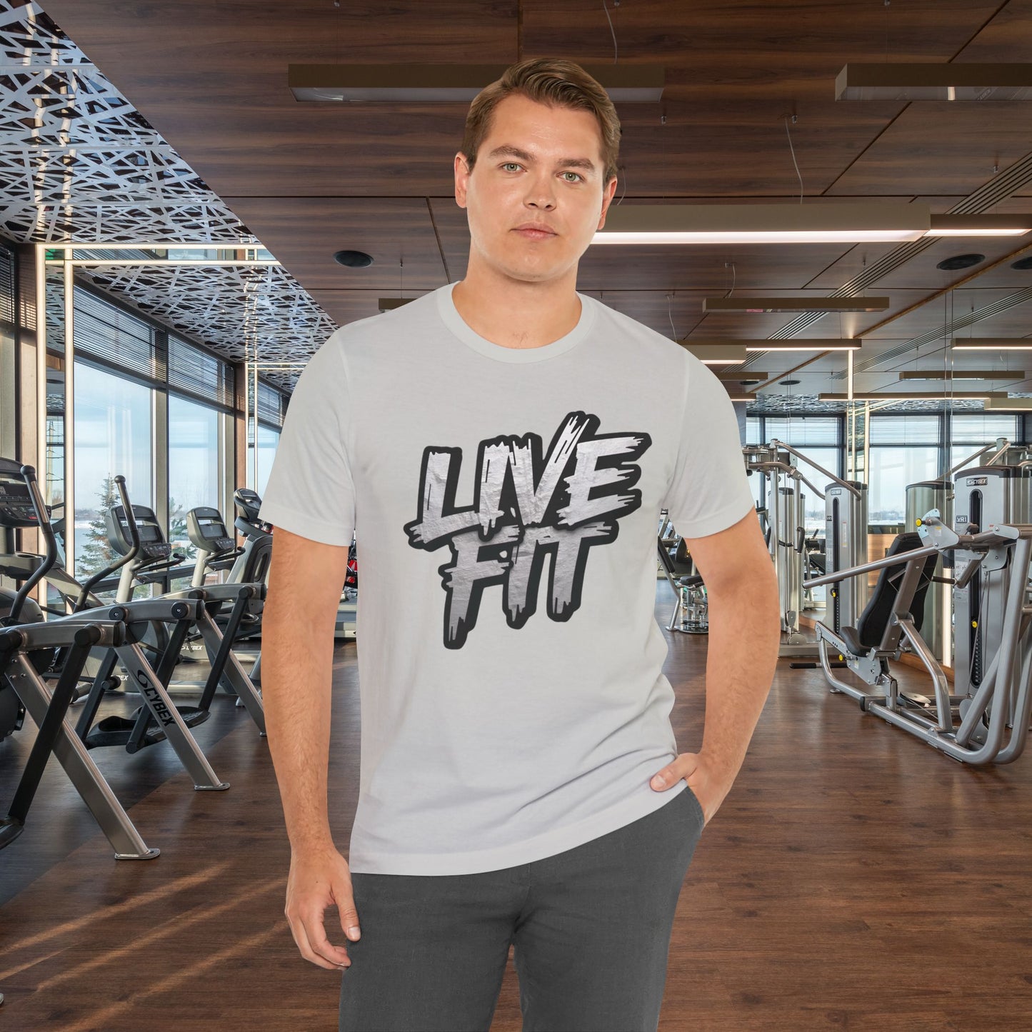 LIVE FIT Unisex Jersey Tee - Fitness Shirt - XS - 4XL -  Workout Apparel -  Motivational T-Shirt - Casual Wear - Gift for Fitness Enthusiasts