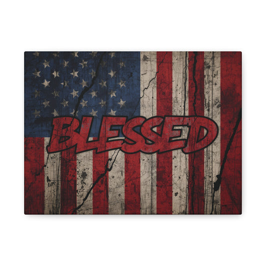 Blessed Patriotic Canvas Wall Art, Americana Decor, Home Wall Decoration, Rustic Flag Artwork, US Flag Decor