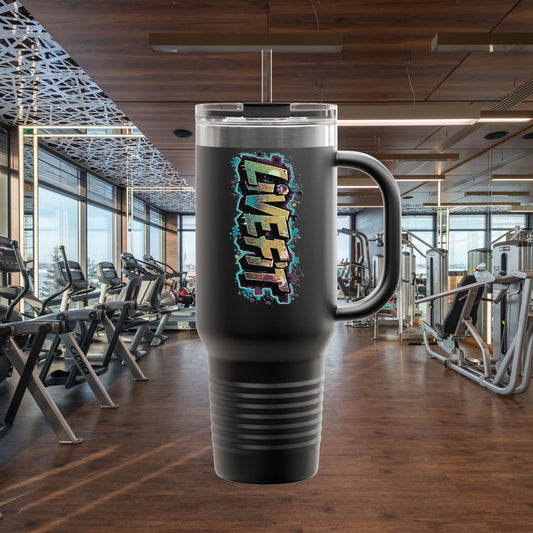 Insulated Travel Mug, Live Fit, 40oz Fitness Water Bottle, Gym Coffee Cup, Durable Travel Tumbler, Motivational Drinkware