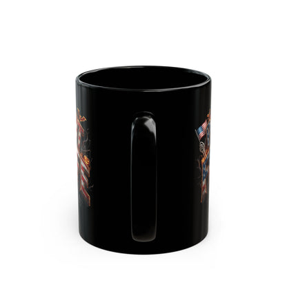 Patriot Fit Life Halloween Black Coffee Mug - Skull Crest Haunted Flag Graphic | 11oz & 15oz