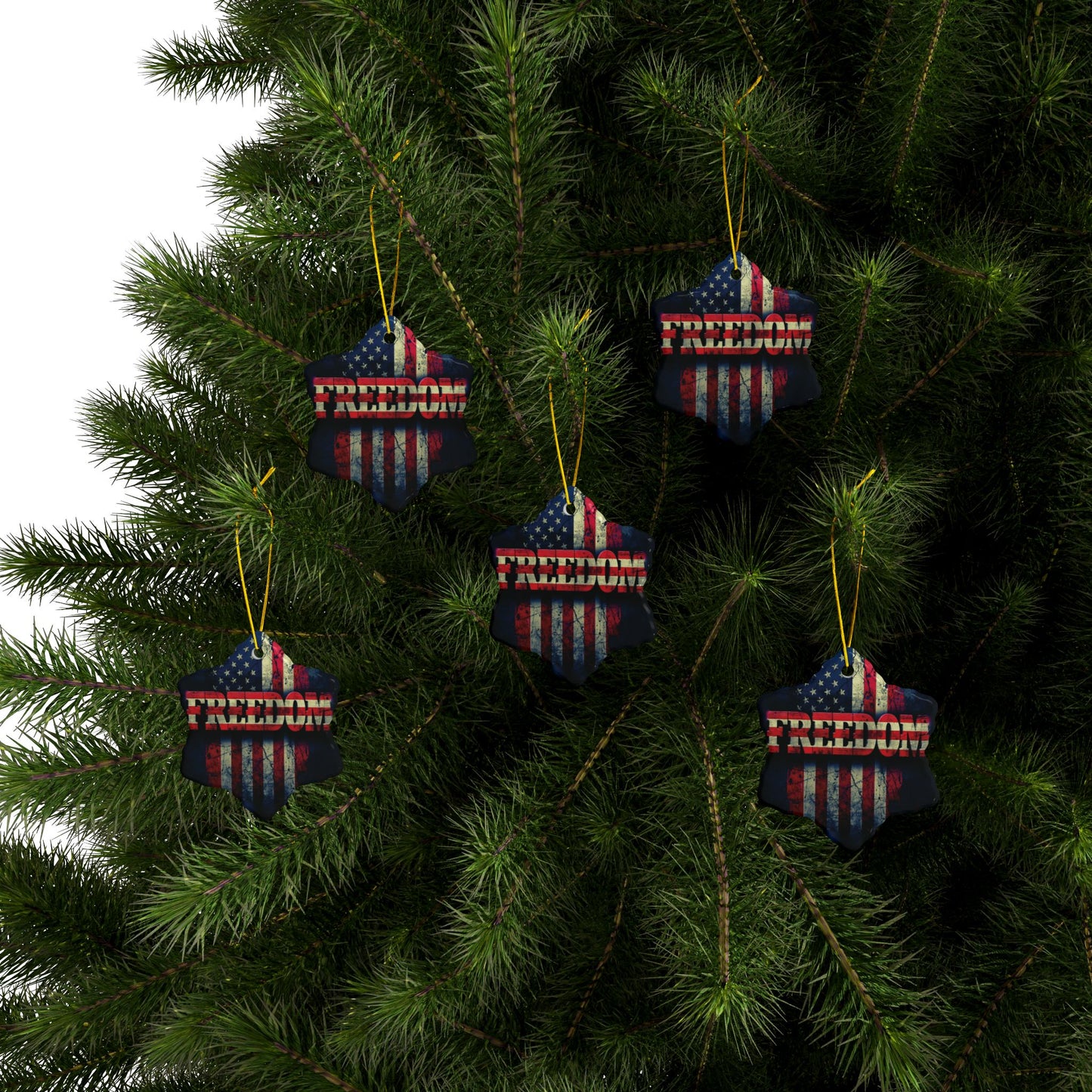 Patriotic Ornaments - Freedom American Flag Design - Red White & Blue - Same Design Both Sides