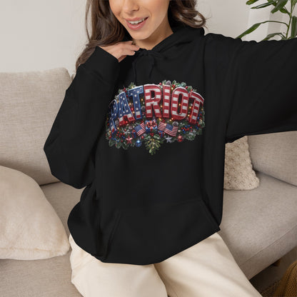 Patriot Christmas Hoodie - Arched PATRIOT Flag & Wreath Americana Graphic | Unisex S-5XL