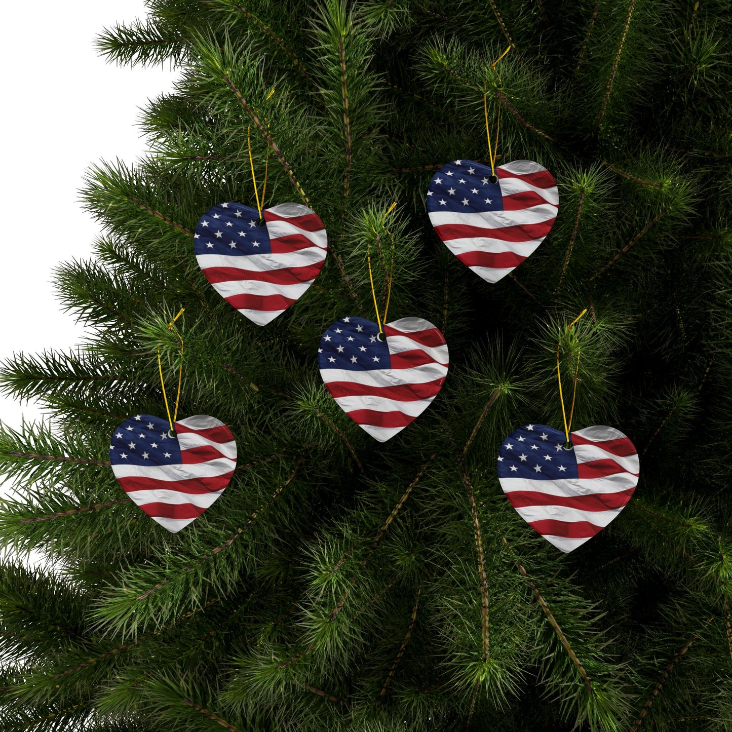 Patriotic - American Flag - Red White & Blue - Ceramic Ornaments - 2-Sided Holiday Decor -  Set of 1, 3, 5, or 10
