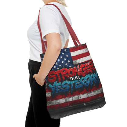 Patriotic Red White Blue Tote Bag - Stronger Than Yesterday - Perfect for Fourth of July, Gym, Beach, Shopping, Gifts