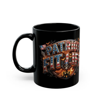 Patriot Fit Life Halloween Black Coffee Mug - Skull Crest Haunted Flag Graphic | 11oz & 15oz