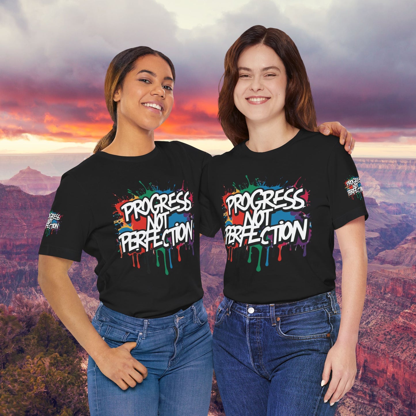 💥 Vibrant   💥   Eye-catching   💥   Motivational    💥 All  Over Print   💥 Unisex T-shirt  💥   Progress  Not  Perfection   💥  Art-Inspired   💥  Apparel  💥  Sizes  XS  x  4XL 💥