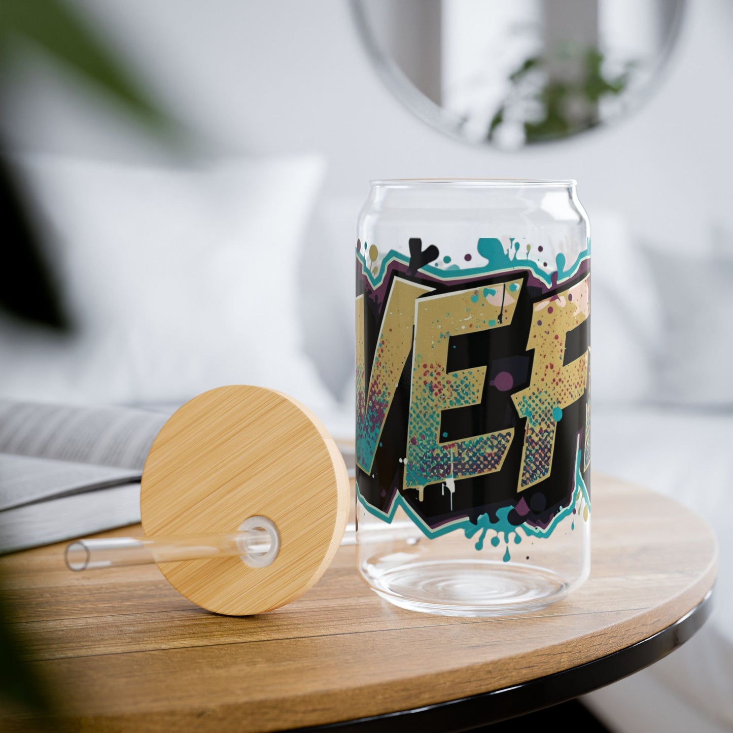 LIVE FIT - Graffiti Art Sipper Glass - 16oz - Unique Drinkware - Cool Gift - Summer Beverage - Eco-Friendly - Stylish Decor
