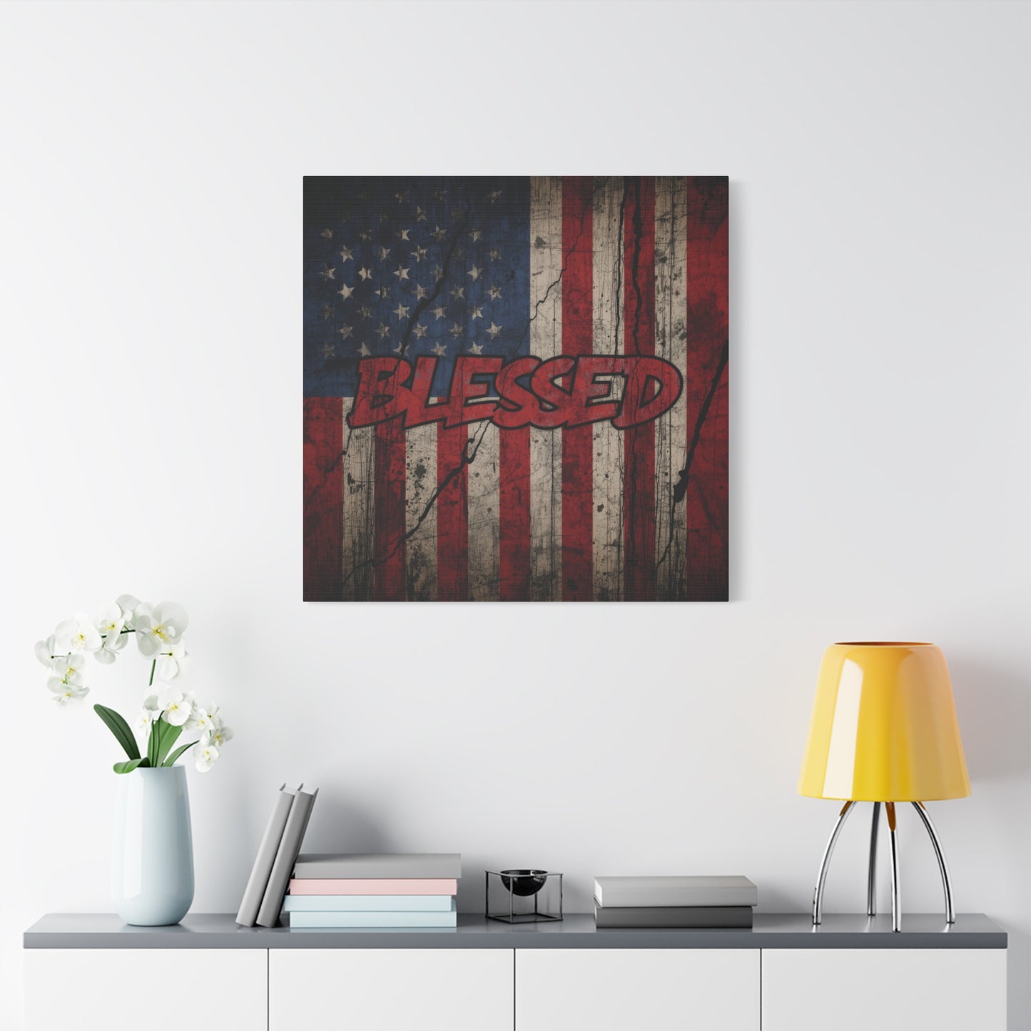 Blessed Patriotic Canvas Wall Art, Americana Decor, Home Wall Decoration, Rustic Flag Artwork, US Flag Decor