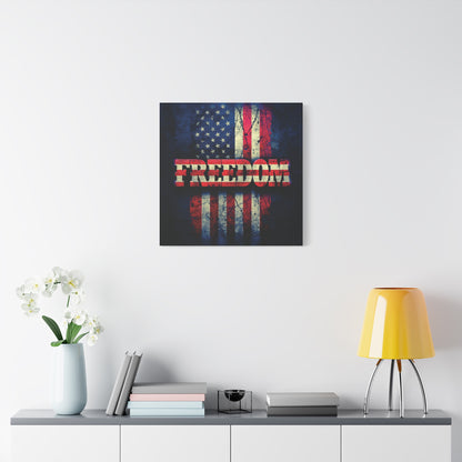 Patriotic Wall Art Print - Freedom Design Canvas Decor - American Flag Red White & Blue Artwork - Christmas Gifts - Independence Day Decoration - Home Gallery Piece -