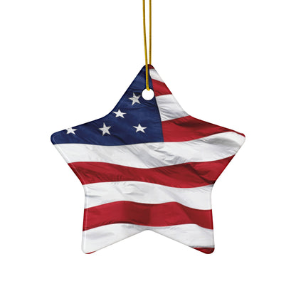 Patriotic - American Flag - Red White & Blue - Ceramic Ornaments - 2-Sided Holiday Decor -  Set of 1, 3, 5, or 10