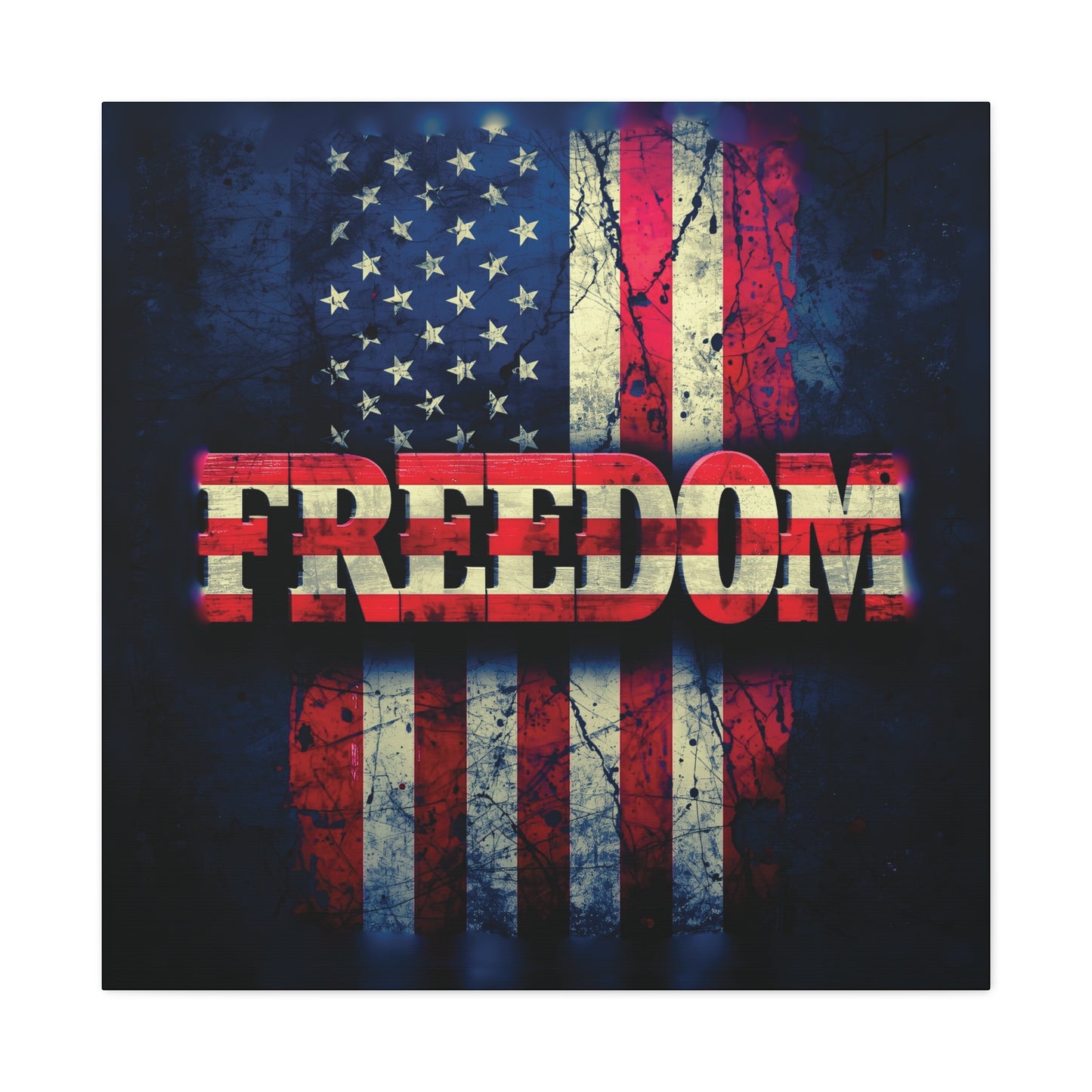 Patriotic Wall Art Print - Freedom Design Canvas Decor - American Flag Red White & Blue Artwork - Christmas Gifts - Independence Day Decoration - Home Gallery Piece -