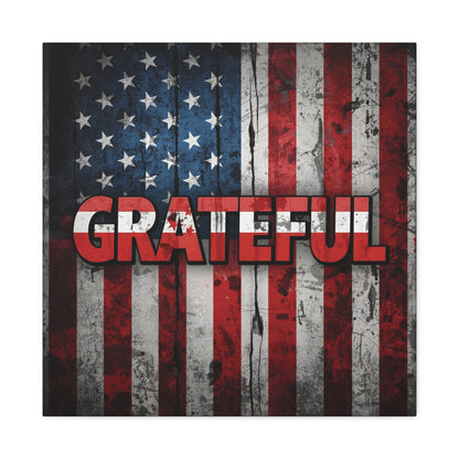 Grateful American Flag Wall Art | Patriotic Canvas Decor, Home Wall Decor, Inspirational Gift, 4th of July Decoration, Veteran's Day