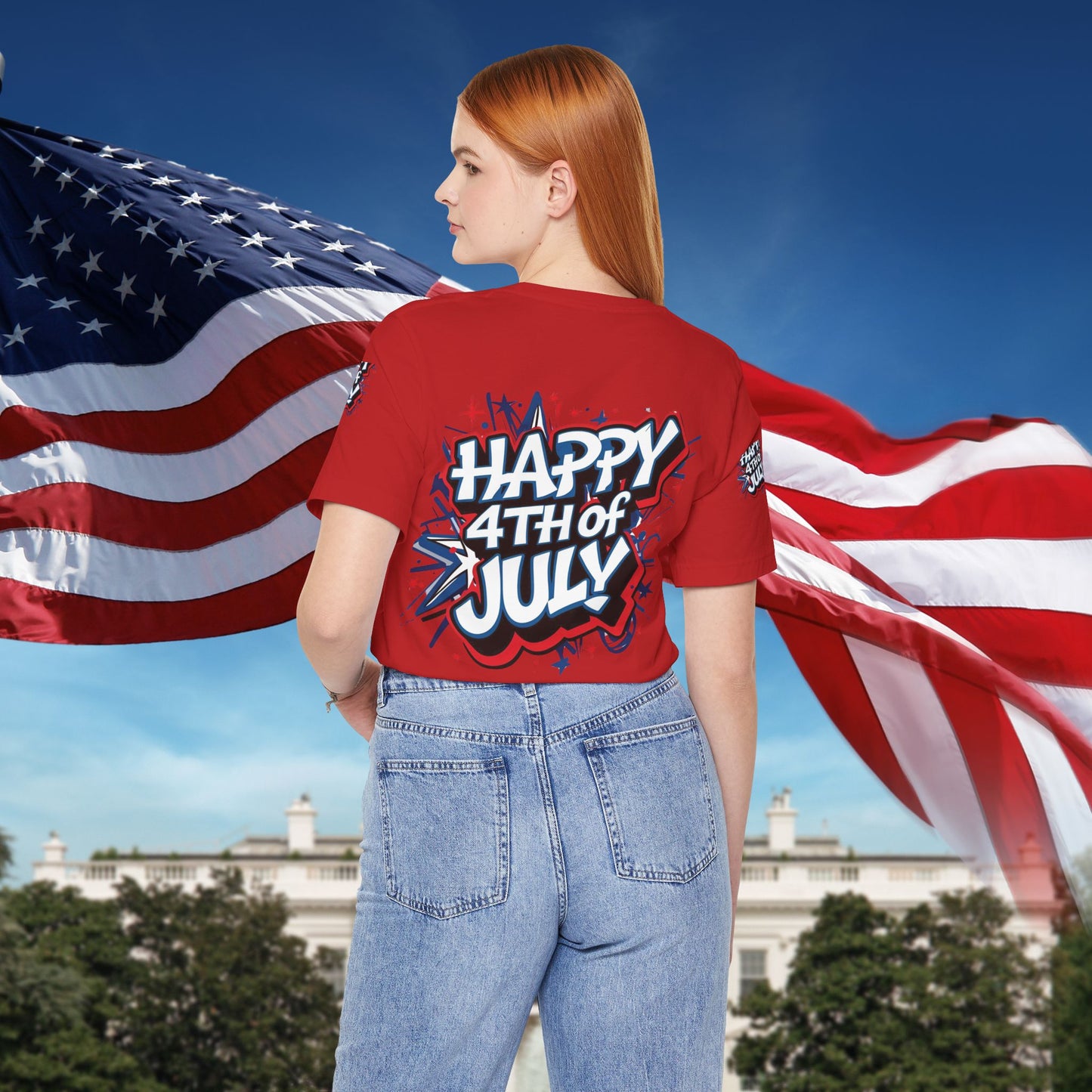 Happy 4th Of July Unisex Jersey Short Sleeve Tee, Independence Day T-Shirt, Patriotic Shirt, Red White Blue Tee, USA Celebration Top