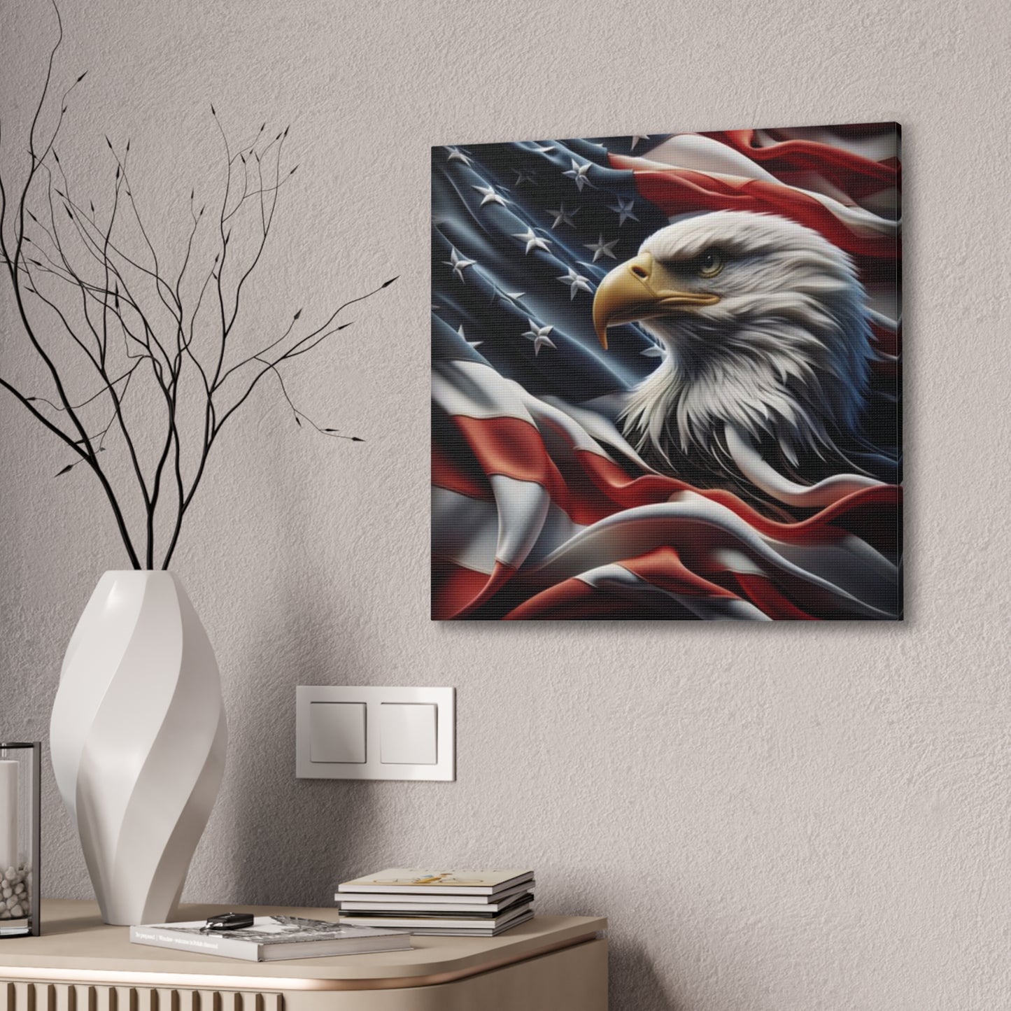 Patriotic Canvas Wall Art - American Eagle - American Flag Background Design - Red White Blue - Home Decor for Veterans -  Memorial Day -  Independence Day -  Holiday Gifts -