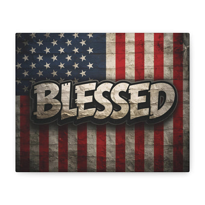 Blessed American Flag Canvas Wall Art, Patriotic Home Decor, Inspirational Gift, Rustic Wall Decor, Americana Artwork