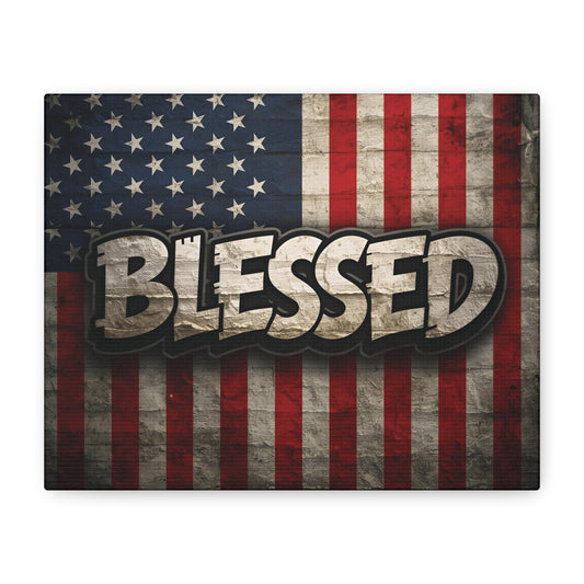 Blessed American Flag Canvas Wall Art, Patriotic Home Decor, Inspirational Gift, Rustic Wall Decor, Americana Artwork