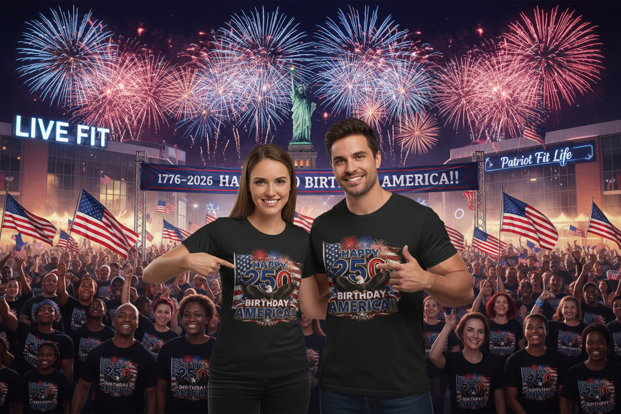 Happy 250th Birthday America T-Shirt | Patriotic Eagle Flag & Fireworks 4th of July Tee
