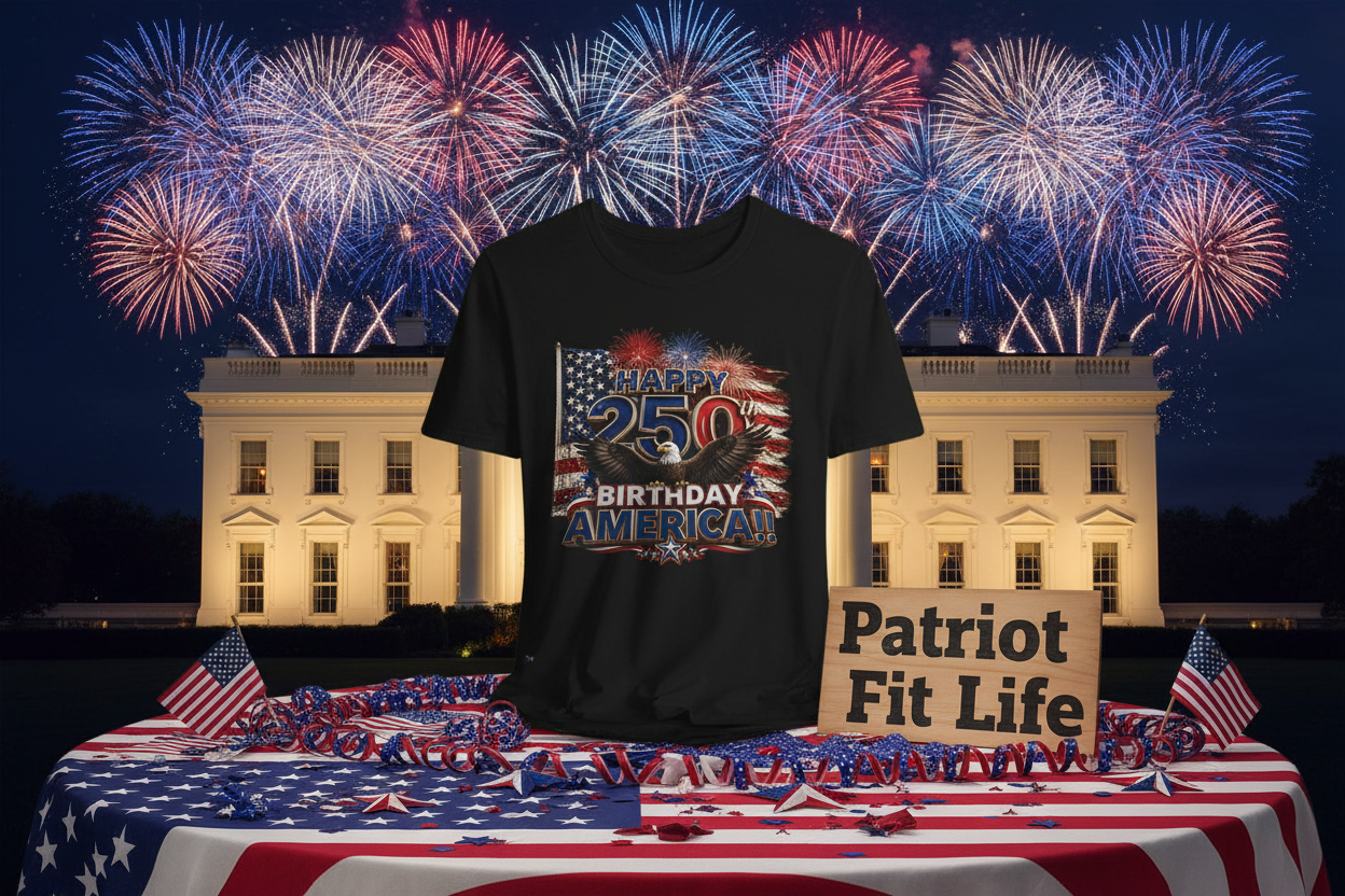 Happy 250th Birthday America T-Shirt | Patriotic Eagle Flag & Fireworks 4th of July Tee