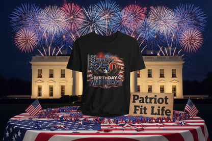 Happy 250th Birthday America T-Shirt | Patriotic Eagle Flag & Fireworks 4th of July Tee