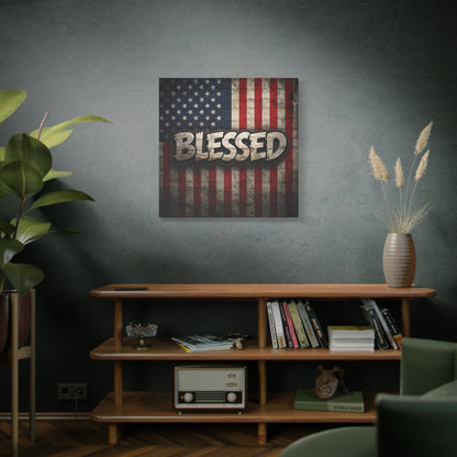 Blessed -  Vintage American Flag - Red White & Blue - Canvas Wall Art - Patriotic Home Decor -  Inspirational Gift -  Rustic Wall Decor -  Americana Artwork -