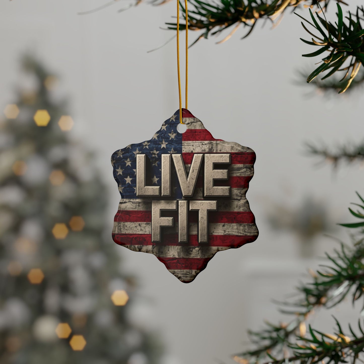 Stunning Patriotic Ceramic Ornaments - Live Fit - Vintage American Flag Backdrop - Decorative Holiday Decor (Various Packs 1-10) - Same Design Both Sides - Fitness