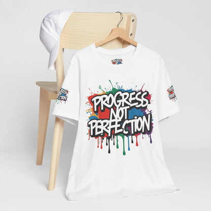 💥 Vibrant   💥   Eye-catching   💥   Motivational    💥 All  Over Print   💥 Unisex T-shirt  💥   Progress  Not  Perfection   💥  Art-Inspired   💥  Apparel  💥  Sizes  XS  x  4XL 💥