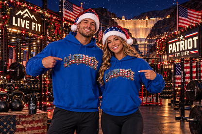 Patriot Christmas Hoodie - Flag Letters with Ornaments | Clean Minimal Graphic | Unisex S-5XL